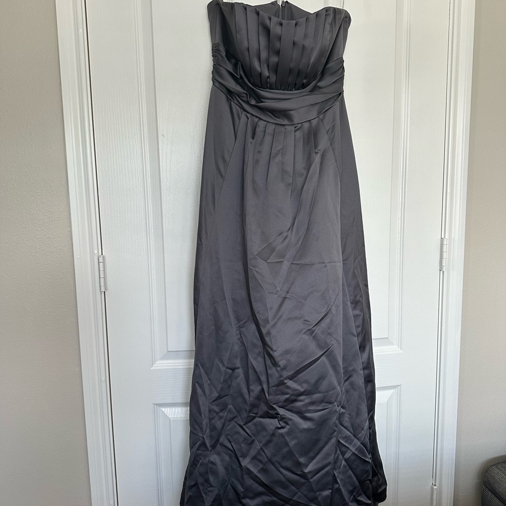 David's Bridal Strapless Charcoal Gray Formal Gown